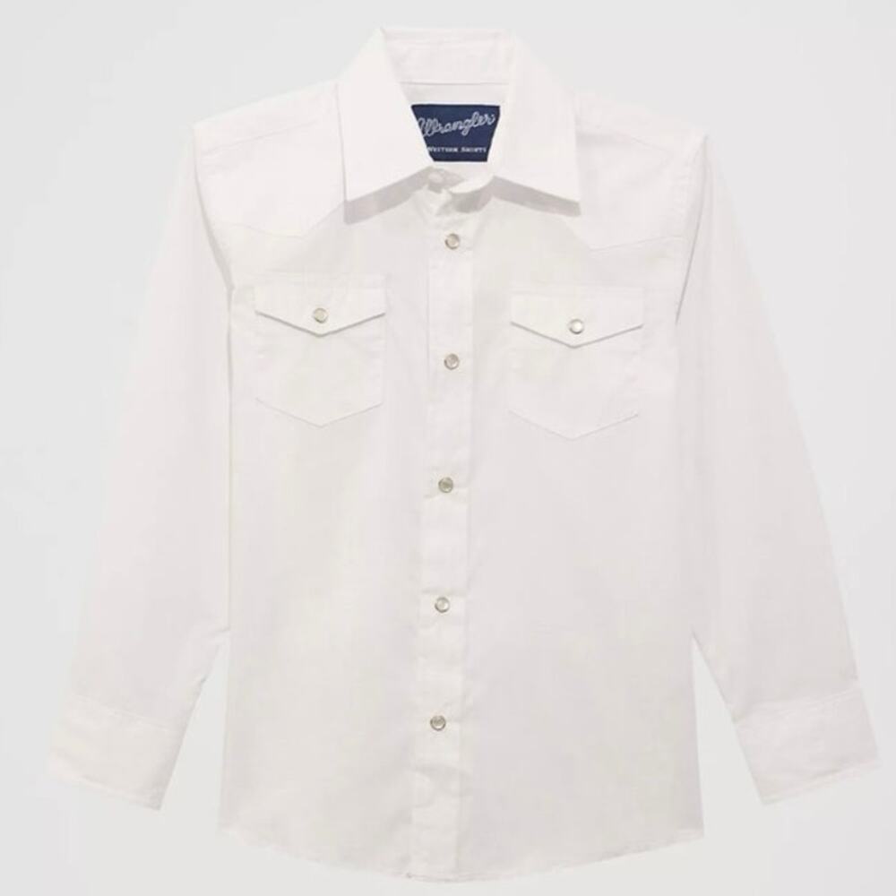 New Wrangler Boys Pearl Snap Long Sleeve Dress Shirt XXS 0-2 White Cowboy Rodeo